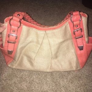 Coral/Orange and Tan Purse Faux Leather GUC